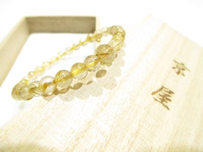 画像1: パワーストーン・京都/【感謝激安高品質１点もの！赤字奉仕特価！！】≪レディースサイズ≫【最強金運・財運・事業運・強運・直観力】【ゴールドルチルクォーツ(金針水晶)】親玉７、５ｍｍ、数珠ブレスレット≪GGR-049≫桐箱付き【天然石の京屋】
