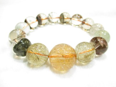 画像1: パワーストーン・京都/【高品質１点もの】【地上最強レベルの組み合わせ】【最強金運・財運・事業運】【オレンジルチルクォーツ】親玉１７、５ｍｍ【シルバークォーツ】【スモーキーミックスガーデンファントム】ブレスレット、桐箱付き【天然石の京屋】