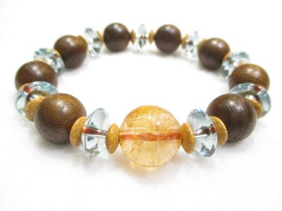 画像2: パワーストーン・京都/【高品質１点もの】【地上最強レベルの組み合わせ】【最強金運・財運・事業運・生命力・徳を高める】【オレンジルチルクォーツ】親玉１５ｍｍ【そろばん珠ライトブルークォーツ】【神代欅】【そろばん珠天竺菩提樹】ブレスレット、桐箱付き【天然石の京屋】