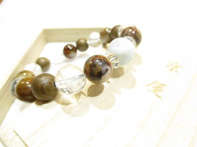 画像1: パワーストーン・京都/【癒し・夢・強力波動・健康】【ラリマー】【神代杉】【ピーターサイト】【ヒマラヤ産本水晶】【そろばん珠本水晶】ブレスレット桐箱付き【伏見の京屋】