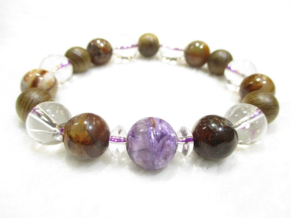 画像1: パワーストーン・京都/【癒し・夢・強力波動・健康】【チャロアイト】【神代杉】【ピーターサイト】【ヒマラヤ産本水晶】【そろばん珠本水晶】ブレスレット桐箱付き【伏見の京屋】 (1)