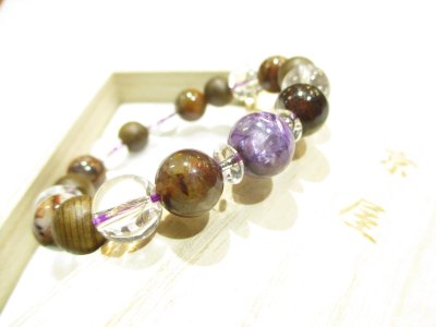 画像1: パワーストーン・京都/【癒し・夢・強力波動・健康】【チャロアイト】【神代杉】【ピーターサイト】【ヒマラヤ産本水晶】【そろばん珠本水晶】ブレスレット桐箱付き【伏見の京屋】