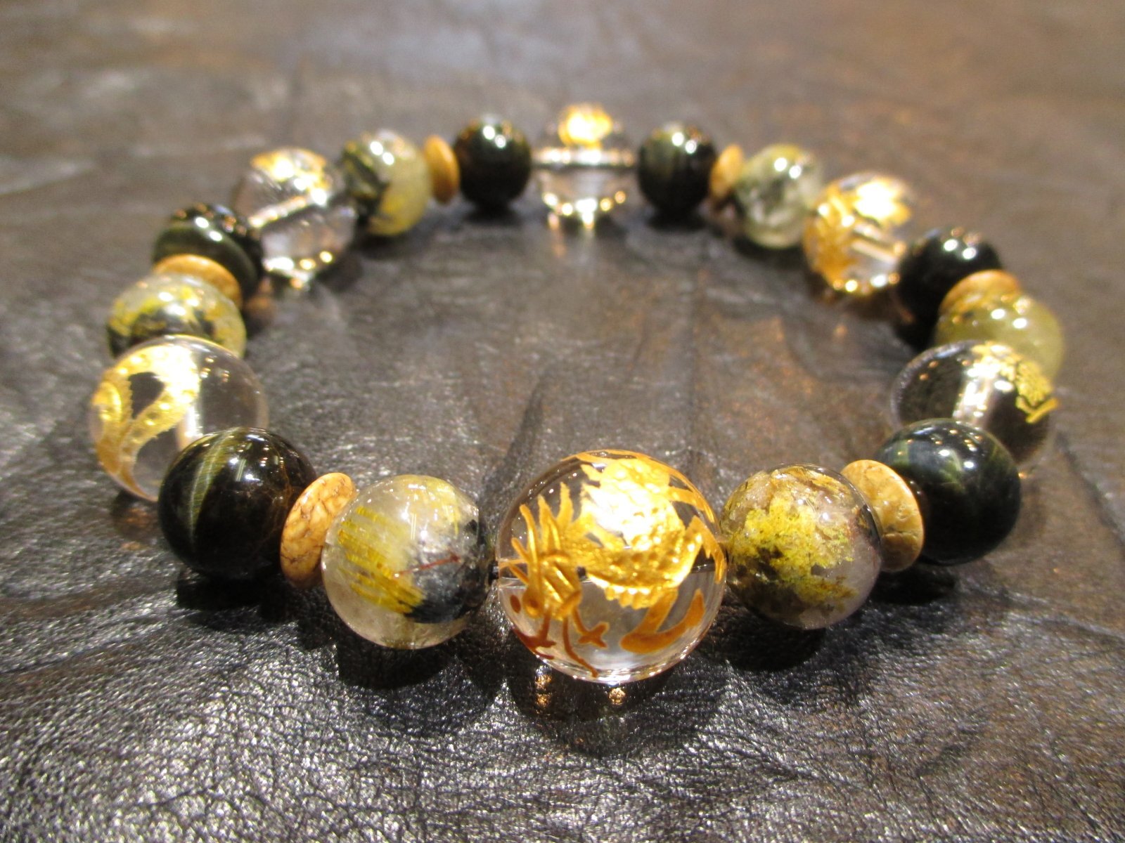 パワーストーン・京都/【太陽ルチルクォーツ(ヘマタイト入り金針水晶)】オリジナルブレスレット各種２点、新発売！！